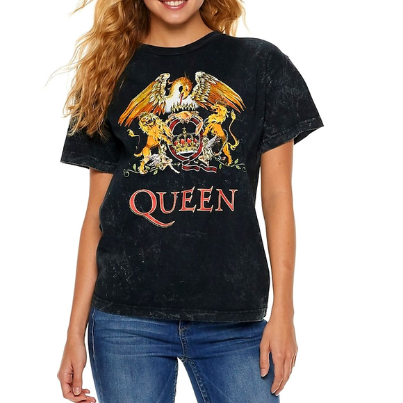 Queen Tops - Queen Crest Logo Mineral Wash rock Official T-Shirt M NWT